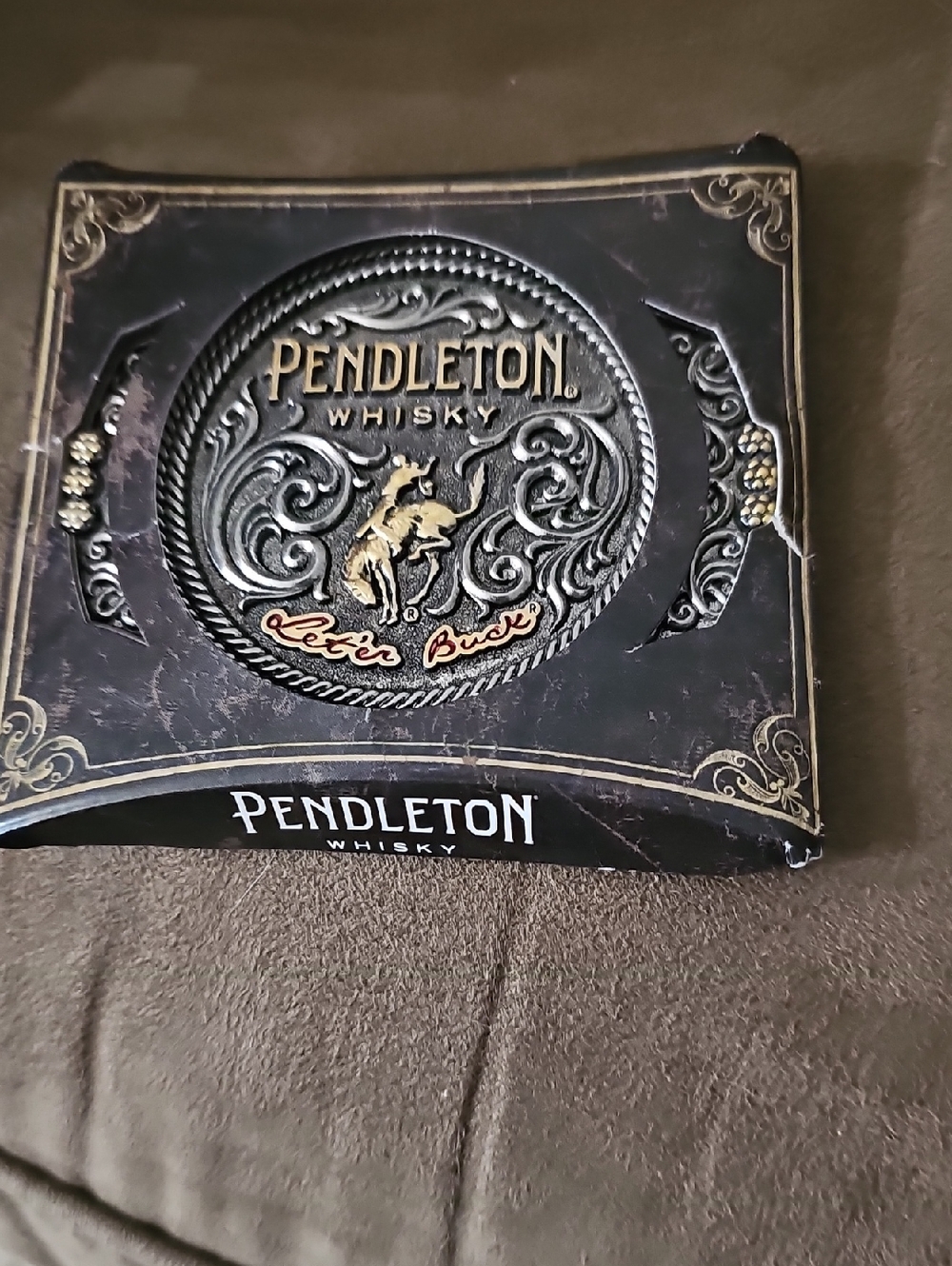 Pendleton Whisky Embossed Belt Buckle Box – Black & Gold Accents